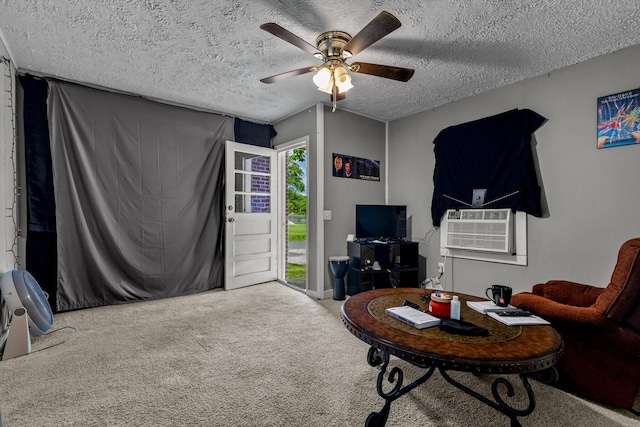 524 W Mckown St, Buffalo, MO 65622 - living area featuring carpet, a ceiling fan, and a textured ceiling