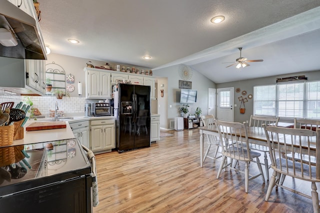 307 Azalea St, Duenweg, MO 64841 - kitchen featuring black appliances, vaulted ceiling, ceiling fan, under cabinet range hood, and a sink