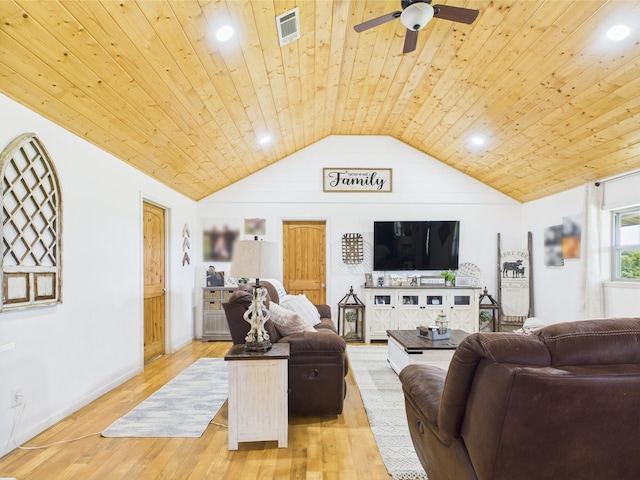 14164 Holmes Rd, Cabool, MO 65689 - living area featuring lofted ceiling, wood ceiling, light wood finished floors, ceiling fan, and recessed lighting