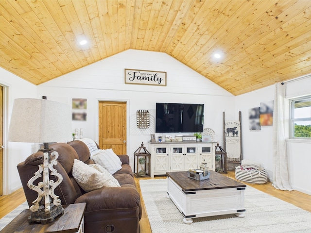 14164 Holmes Rd, Cabool, MO 65689 - living room featuring wooden ceiling, vaulted ceiling, wood finished floors, and recessed lighting