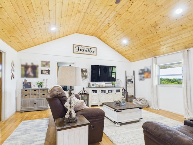 14164 Holmes Rd, Cabool, MO 65689 - living area featuring wooden ceiling, lofted ceiling, wood finished floors, baseboards, and recessed lighting