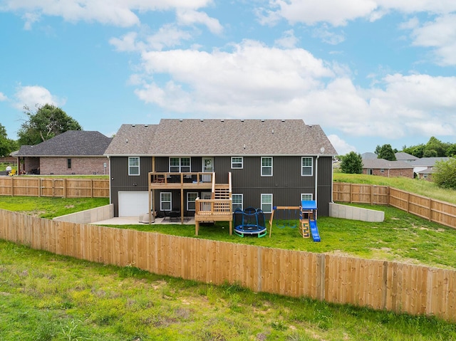 2025 Diego Ct, Bolivar, MO 65613 - back of property featuring a deck, a garage, and a shingled roof