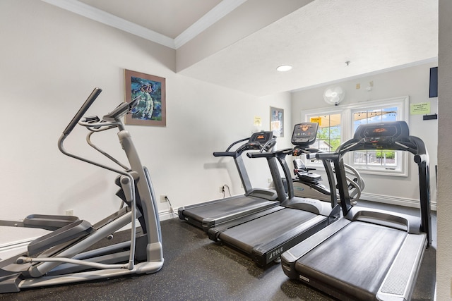 128 Bunker Ridge Rd Unit 2, Branson, MO 65616 - exercise room featuring ornamental molding and baseboards