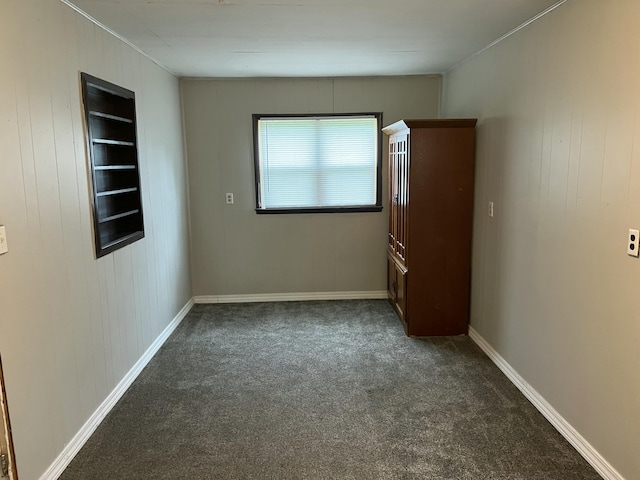 101 W Pennsylvania Ave, Mansfield, MO 65704 - carpeted spare room featuring crown molding, built in shelves, wood walls, and baseboards