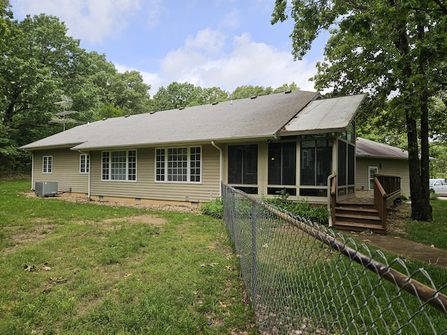 9726 County Road 8530, West Plains, MO 65775 - view of front of property with a sunroom, crawl space, central AC unit, and a deck