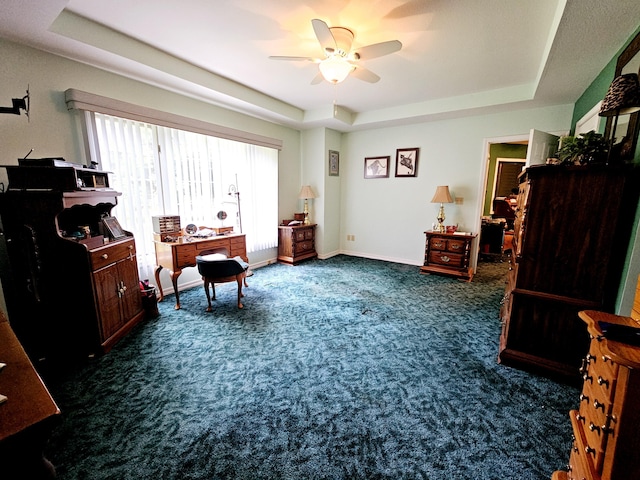 9726 County Road 8530, West Plains, MO 65775 - office with a tray ceiling, carpet, a ceiling fan, and baseboards