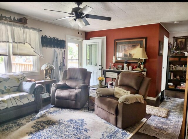 160 Clark St, Taneyville, MO 65759 - living room featuring ceiling fan and wood finished floors