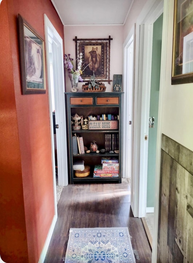 160 Clark St, Taneyville, MO 65759 - hallway featuring wood finished floors and ornamental molding