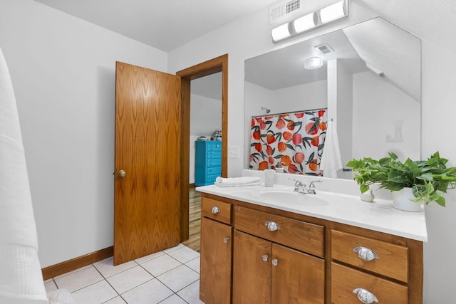 95 Highland Ct, Strafford, MO 65757 - full bath with vanity, tile patterned floors, baseboards, and a shower with shower curtain
