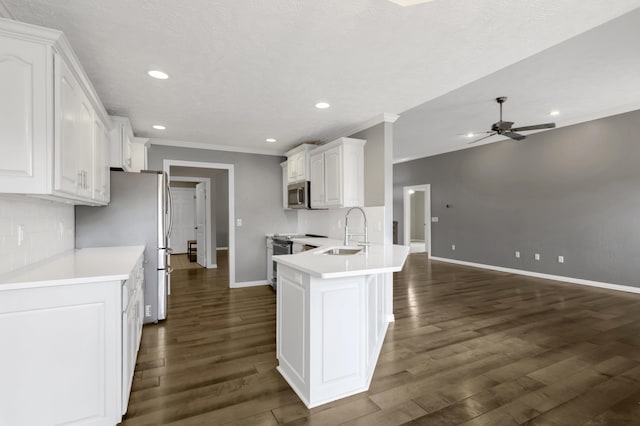 4972 E Cherry Cir, Springfield, MO 65809 - kitchen featuring appliances with stainless steel finishes, a sink, ceiling fan, baseboards, and open floor plan