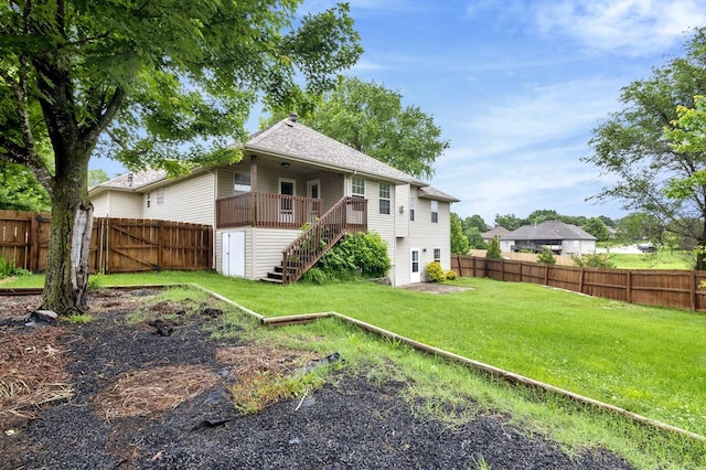 4972 E Cherry Cir, Springfield, MO 65809 - rear view of house with stairway, a deck, and a shingled roof