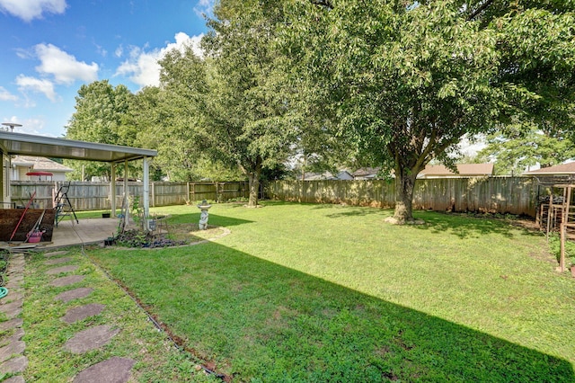 2852 S Pinehurst Ave, Springfield, MO 65807 - fenced backyard with a patio area