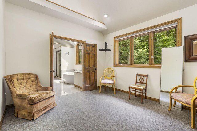 2212 E Nottingham St, Springfield, MO 65804 - sitting room with carpet flooring, baseboards, and vaulted ceiling