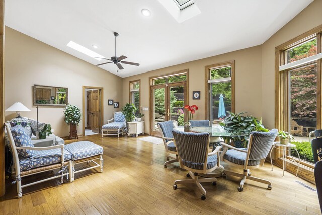2212 E Nottingham St, Springfield, MO 65804 - office with a skylight, vaulted ceiling, wood-type flooring, a ceiling fan, and recessed lighting