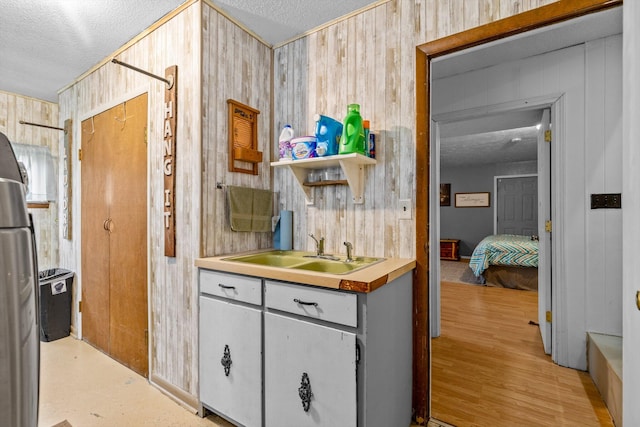 1650 Clouse Rd, Macomb, MO 65702 - corridor featuring a sink, a textured ceiling, and wooden walls