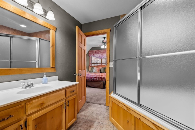 60 Mayberry Cir, Branson West, MO 65737 - ensuite bathroom with vanity, an enclosed shower, tile patterned flooring, and a textured wall