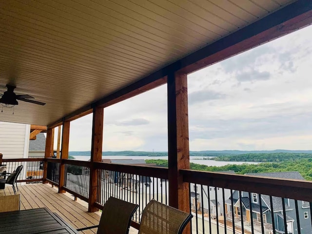 240 Chateau Cove Dr, Branson, MO 65616 - wooden deck featuring a water view and ceiling fan