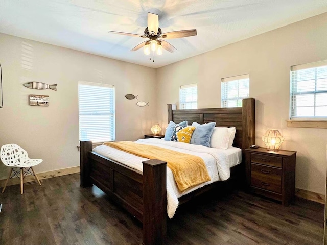 240 Chateau Cove Dr, Branson, MO 65616 - bedroom featuring dark wood-style flooring, baseboards, and ceiling fan