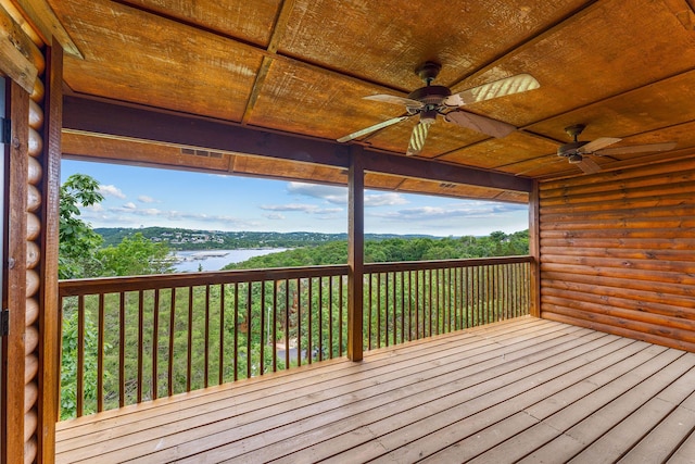160 Village Trl, Indian Point, MO 65616 - deck featuring a ceiling fan and a water view