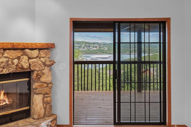 160 Village Trl, Indian Point, MO 65616 - doorway with a fireplace