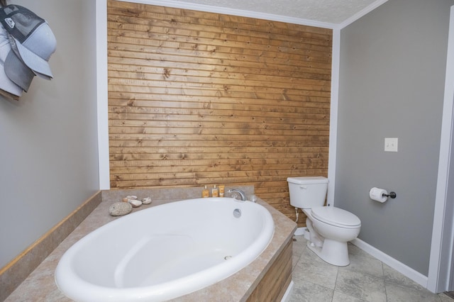 4857 S 101st Rd, Bolivar, MO 65613 - full bath with toilet, a garden tub, wood walls, crown molding, and baseboards