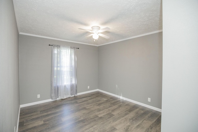 4857 S 101st Rd, Bolivar, MO 65613 - empty room featuring ceiling fan, wood finished floors, a textured ceiling, ornamental molding, and baseboards
