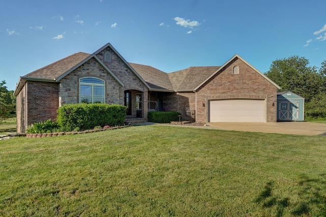 7519 W Farm Rd Unit 194, Republic, MO 65738 - view of front facade featuring an attached garage, a front yard, brick siding, and concrete driveway