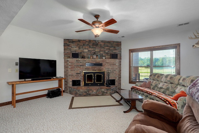 7519 W Farm Rd Unit 194, Republic, MO 65738 - carpeted living area featuring ceiling fan, a brick fireplace, and baseboards