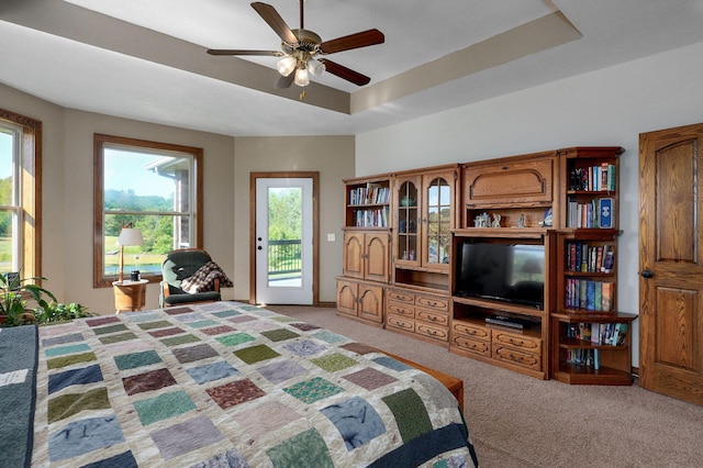 7519 W Farm Rd Unit 194, Republic, MO 65738 - bedroom with light colored carpet, access to outside, multiple windows, and a raised ceiling