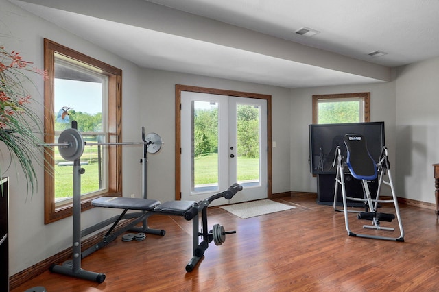 7519 W Farm Rd Unit 194, Republic, MO 65738 - workout area with french doors, baseboards, and wood finished floors
