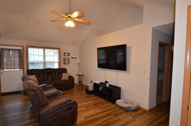 425 S Sherwood Ave, Republic, MO 65738 - living area with lofted ceiling, wood finished floors, ceiling fan, and baseboards
