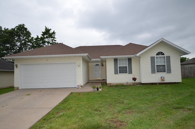 425 S Sherwood Ave, Republic, MO 65738 - ranch-style house featuring concrete driveway, an attached garage, a front yard, and a shingled roof