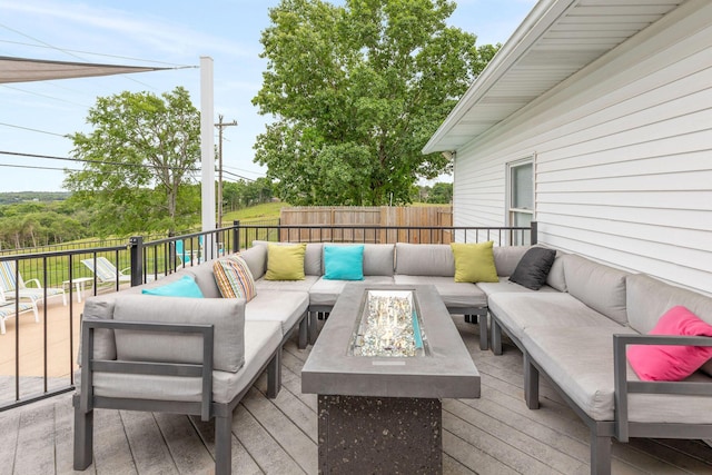 1394 Bee Creek Rd, Branson, MO 65616 - wooden terrace with an outdoor living space with a fire pit