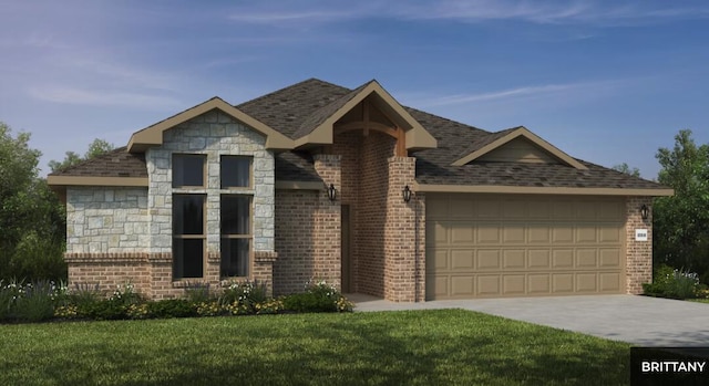 1106 W Pebblebrooke Dr, Ozark, MO 65721 - view of front of house with a garage, a front yard, brick siding, and driveway