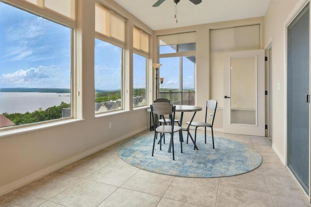 200 Majestic Dr Unit 1-208, Branson, MO 65616 - sunroom with tile patterned flooring, a water view, and baseboards