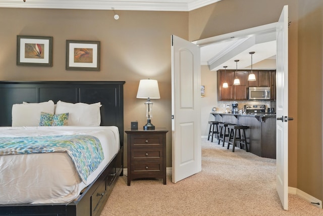 200 Majestic Dr Unit 1-208, Branson, MO 65616 - bedroom featuring light colored carpet, crown molding, and baseboards
