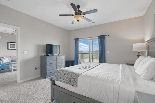 200 Majestic Dr Unit 1-208, Branson, MO 65616 - bedroom with access to outside, light colored carpet, a ceiling fan, and baseboards