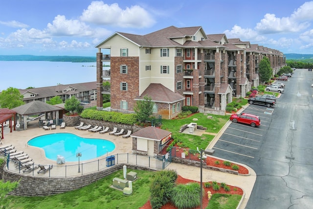 200 Majestic Dr Unit 1-208, Branson, MO 65616 - community pool featuring a gazebo, a patio, and a water view