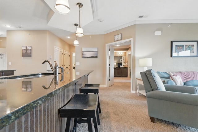200 Majestic Dr Unit 1-208, Branson, MO 65616 - living area featuring light carpet, baseboards, crown molding, and recessed lighting