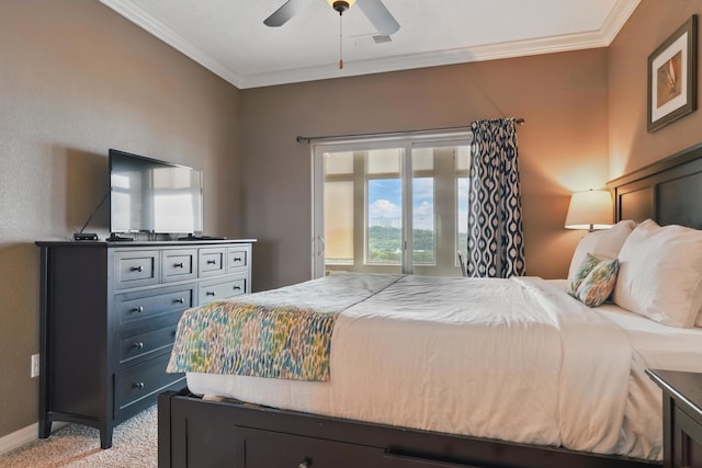 200 Majestic Dr Unit 1-208, Branson, MO 65616 - bedroom with ornamental molding, light carpet, baseboards, and a ceiling fan