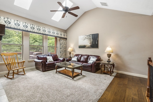 5142 S Burrows Ave, Springfield, MO 65810 - living room with ceiling fan, vaulted ceiling, baseboards, and healthy amount of natural light
