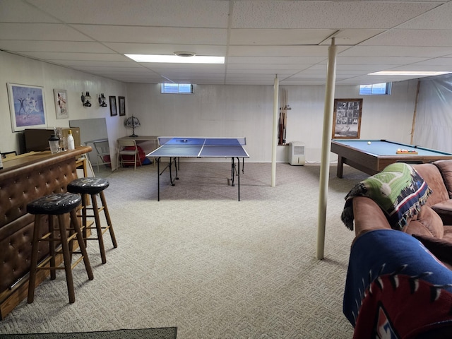 22389 Lawrence Unit 1215, Aurora, MO 65605 - rec room with a paneled ceiling, carpet floors, healthy amount of natural light, and billiards table