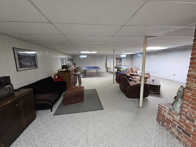 22389 Lawrence Unit 1215, Aurora, MO 65605 - living room featuring pool table, a paneled ceiling, and carpet floors