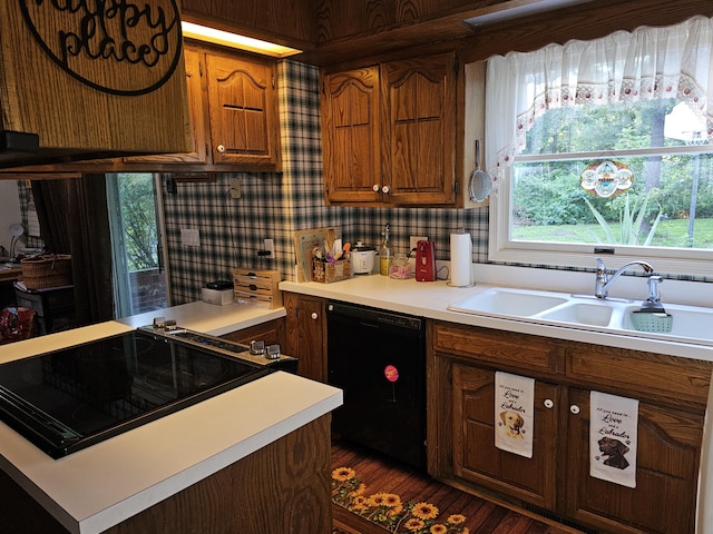 22389 Lawrence Unit 1215, Aurora, MO 65605 - kitchen with black dishwasher, light countertops, plenty of natural light, and dark wood finished floors