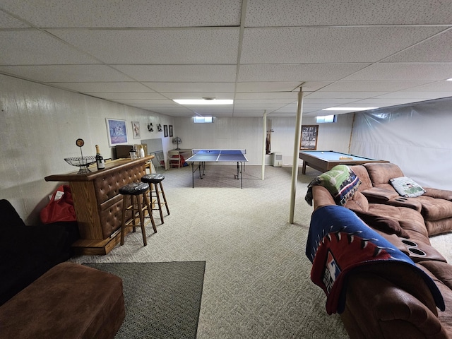 22389 Lawrence Unit 1215, Aurora, MO 65605 - game room featuring a drop ceiling, billiards table, carpet, and a bar