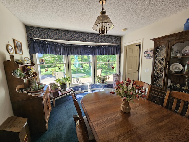 22389 Lawrence Unit 1215, Aurora, MO 65605 - dining space featuring a textured ceiling and dark colored carpet