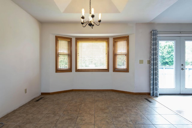 299 Regal Dr, Rogersville, MO 65742 - unfurnished dining area featuring a chandelier, french doors, and tile patterned floors