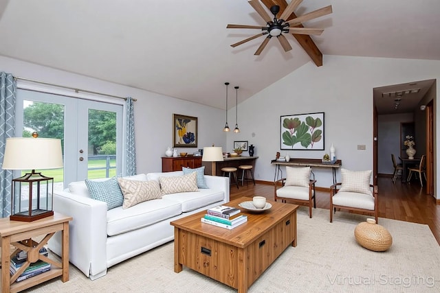 299 Regal Dr, Rogersville, MO 65742 - living room featuring ceiling fan, light wood finished floors, french doors, and baseboards