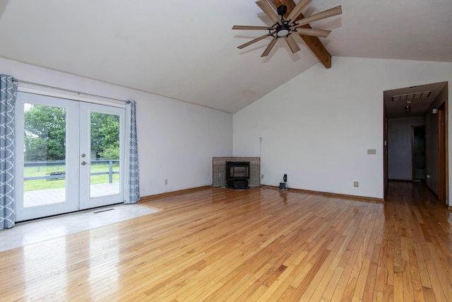299 Regal Dr, Rogersville, MO 65742 - unfurnished living room featuring french doors, light wood-style flooring, ceiling fan, and baseboards