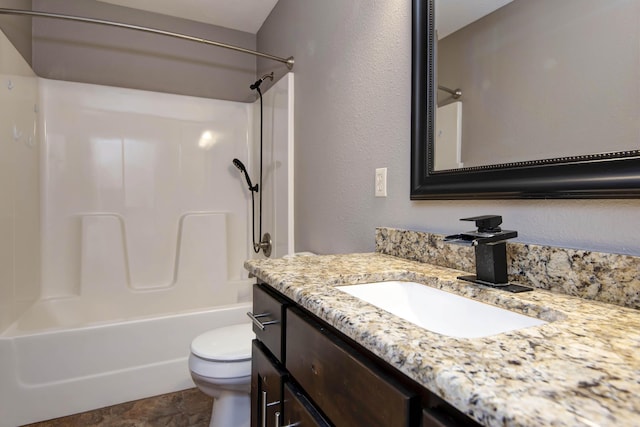 5048 S Fieldstone Rd, Battlefield, MO 65619 - full bathroom featuring vanity, toilet, bathing tub / shower combination, and a textured wall